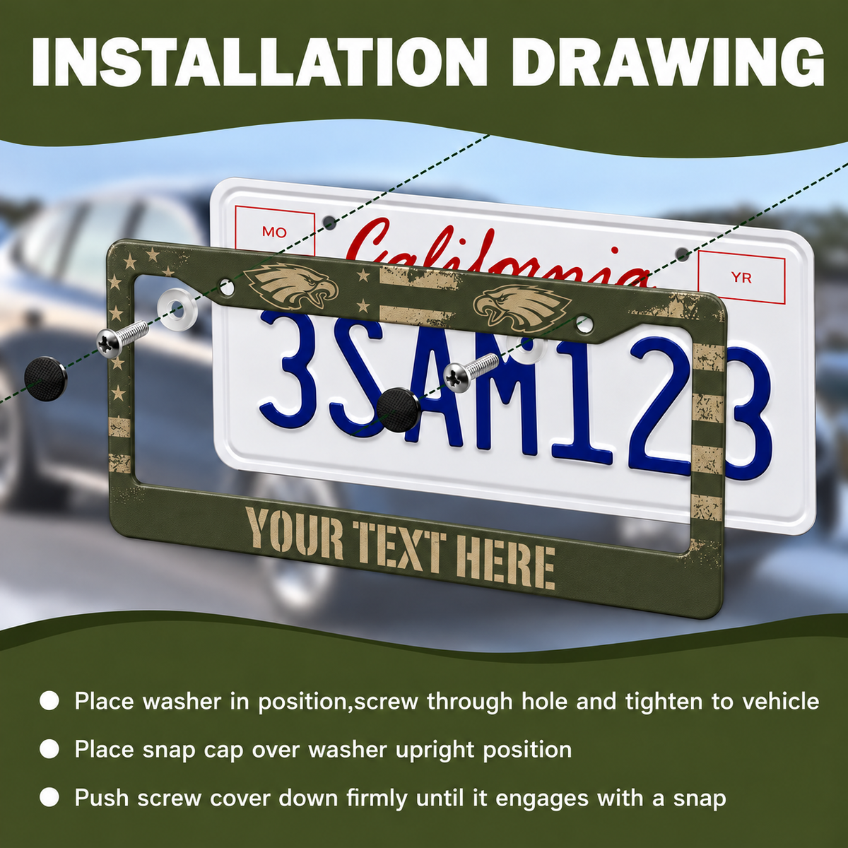 Military personalized license plate frame
