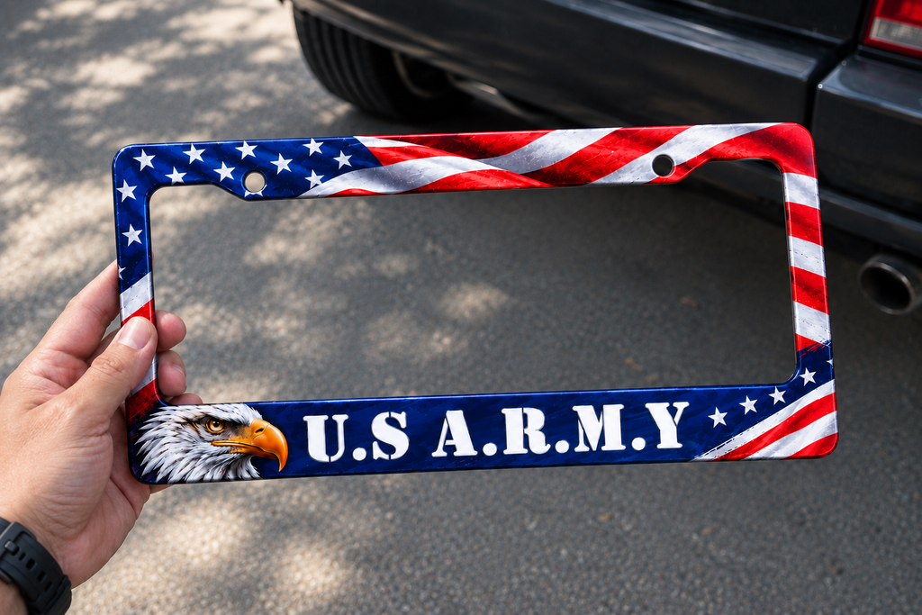 Military personalized license plate frame